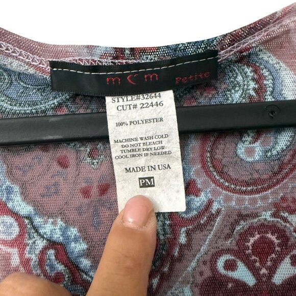 VTG MCM Purple Paisley Mesh Ruched Tie Fairy Whimsical Y2K Blouse Petite Medium - Picture 5 of 5